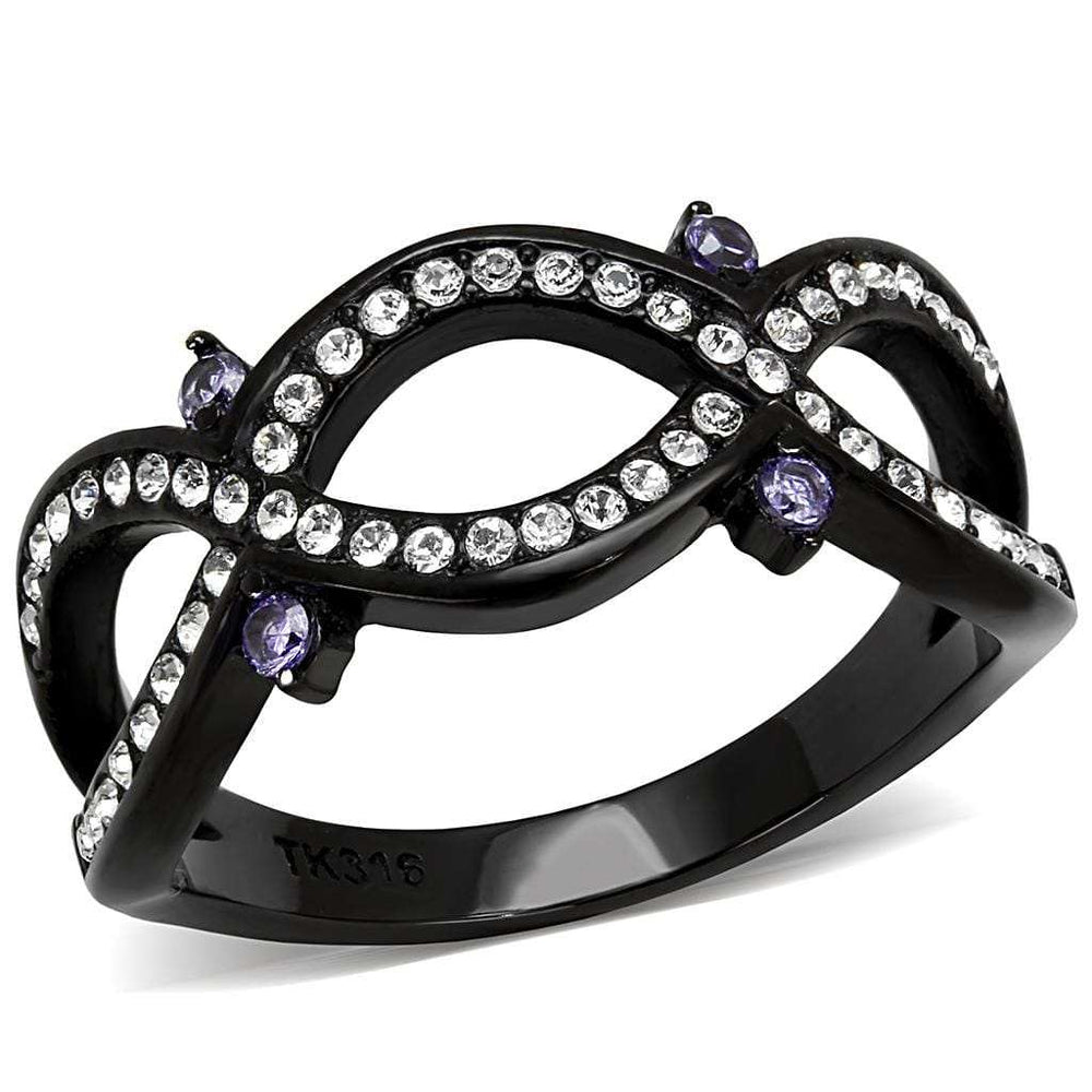 TK3047 - IP Black(Ion Plating) Stainless Steel Ring with AAA Grade CZ in Amethyst - Alamode - Flyclothing LLC