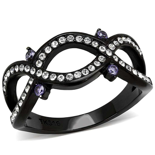 TK3047 - IP Black(Ion Plating) Stainless Steel Ring with AAA Grade CZ in Amethyst - Alamode - Flyclothing LLC