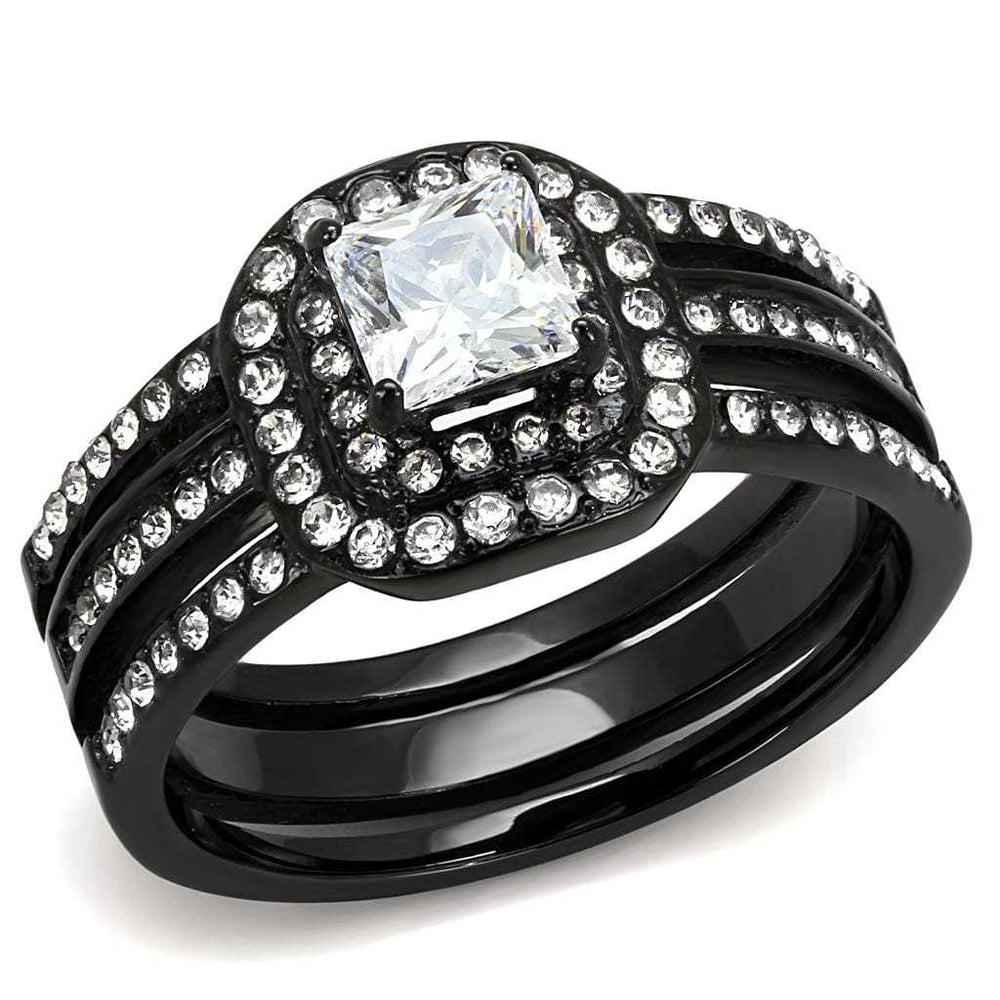 TK3048 - IP Black(Ion Plating) Stainless Steel Ring with AAA Grade CZ in Clear - Alamode - Flyclothing LLC