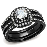 TK3048 - IP Black(Ion Plating) Stainless Steel Ring with AAA Grade CZ in Clear - Alamode - Flyclothing LLC