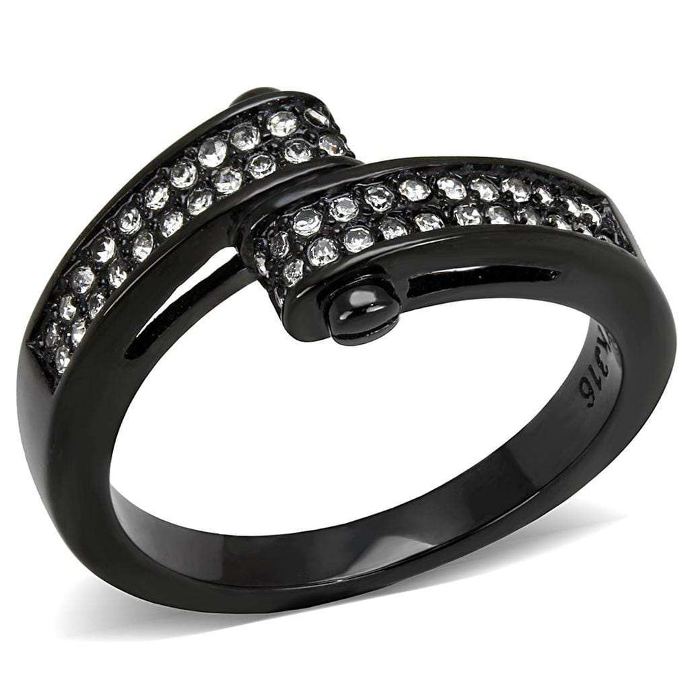 TK3049 - IP Black(Ion Plating) Stainless Steel Ring with Top Grade Crystal in Clear - Alamode - Flyclothing LLC