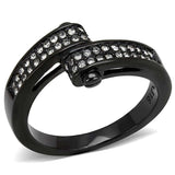 TK3049 - IP Black(Ion Plating) Stainless Steel Ring with Top Grade Crystal in Clear - Alamode - Flyclothing LLC