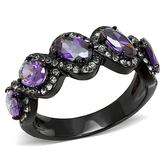 TK3051 - IP Black(Ion Plating) Stainless Steel Ring with AAA Grade CZ in Amethyst - Alamode - Flyclothing LLC