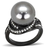 TK3052 - IP Black(Ion Plating) Stainless Steel Ring with Synthetic Pearl in Gray - Alamode - Flyclothing LLC