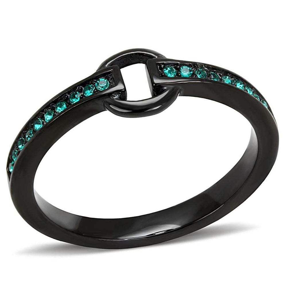 TK3055 - IP Black(Ion Plating) Stainless Steel Ring with Top Grade Crystal in Emerald - Alamode - Flyclothing LLC