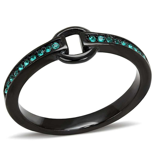 TK3055 - IP Black(Ion Plating) Stainless Steel Ring with Top Grade Crystal in Emerald - Alamode - Flyclothing LLC