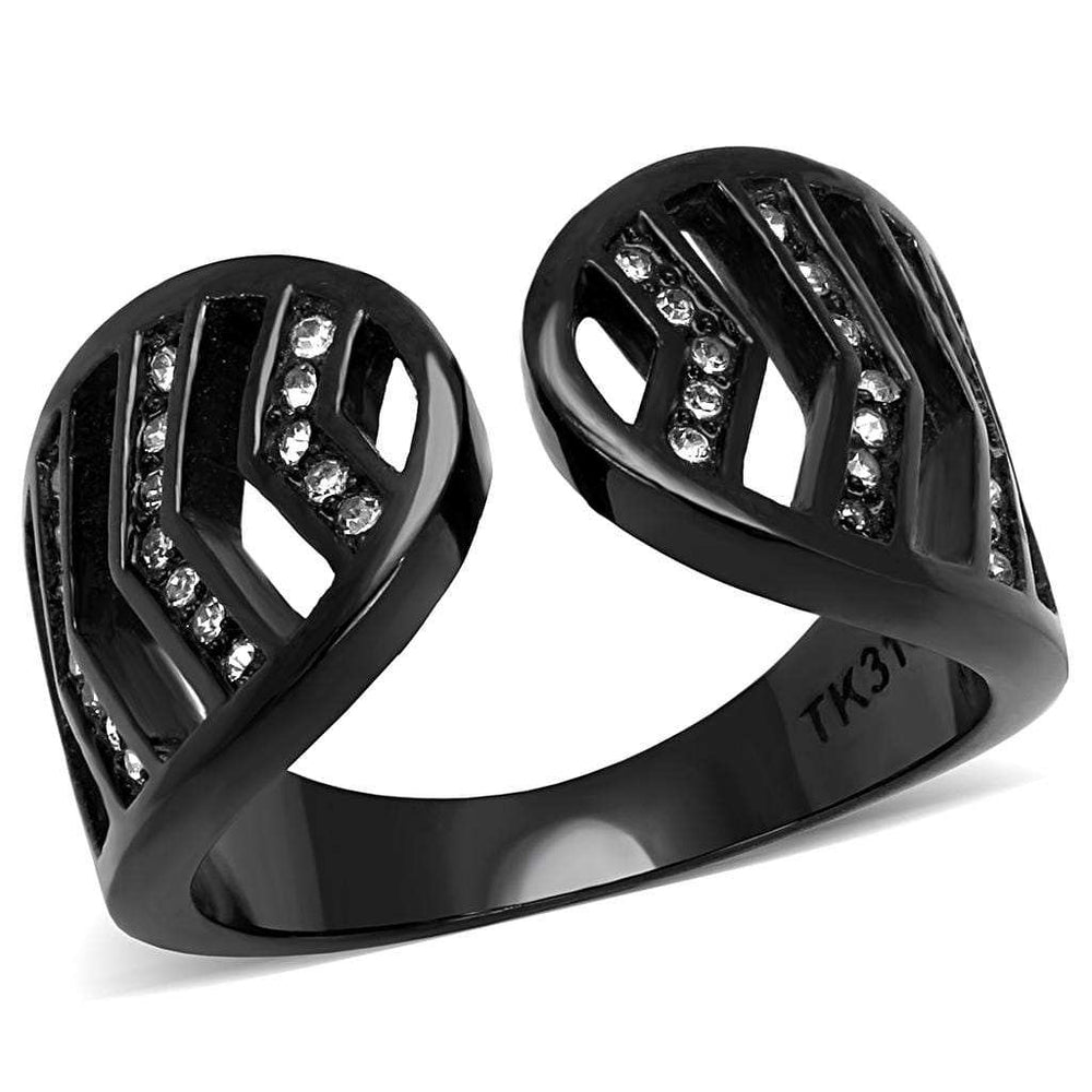 TK3056 - IP Black(Ion Plating) Stainless Steel Ring with Top Grade Crystal in Clear - Alamode - Flyclothing LLC