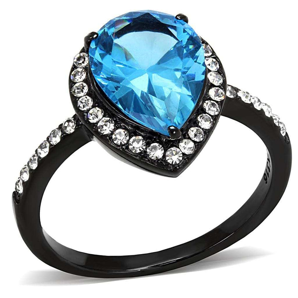 TK3057 - IP Black(Ion Plating) Stainless Steel Ring with Synthetic Synthetic Glass in Sea Blue - Alamode - Flyclothing LLC