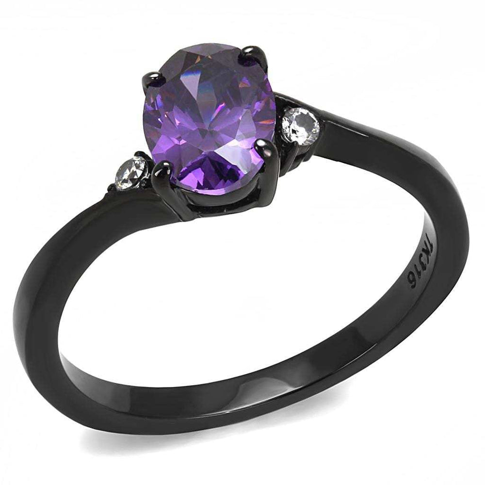TK3063 - IP Black(Ion Plating) Stainless Steel Ring with AAA Grade CZ in Amethyst - Alamode - Flyclothing LLC
