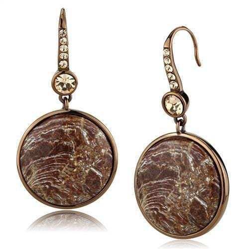 TK3069 - IP Coffee light Stainless Steel Earrings with Semi-Precious Oligoclase in Multi Color - Alamode - Flyclothing LLC