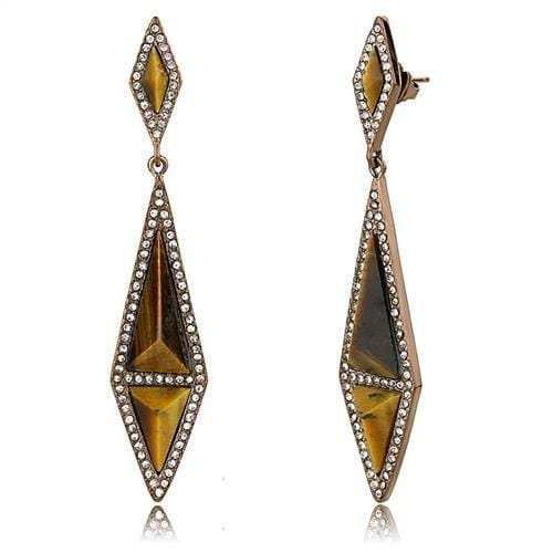 TK3071 - IP Coffee light Stainless Steel Earrings with Synthetic Tiger Eye in Topaz - Alamode - Flyclothing LLC