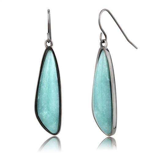 TK3072 - IP Light Black (IP Gun) Stainless Steel Earrings with Semi-Precious Amazon Stone in Emerald - Alamode - Flyclothing LLC