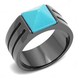 TK3074 - IP Light Black (IP Gun) Stainless Steel Ring with Synthetic Turquoise in Sea Blue - Alamode - Flyclothing LLC