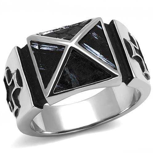 TK3075 - High polished (no plating) Stainless Steel Ring with Leather in Jet - Alamode - Flyclothing LLC