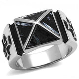 TK3075 - High polished (no plating) Stainless Steel Ring with Leather in Jet - Alamode - Flyclothing LLC