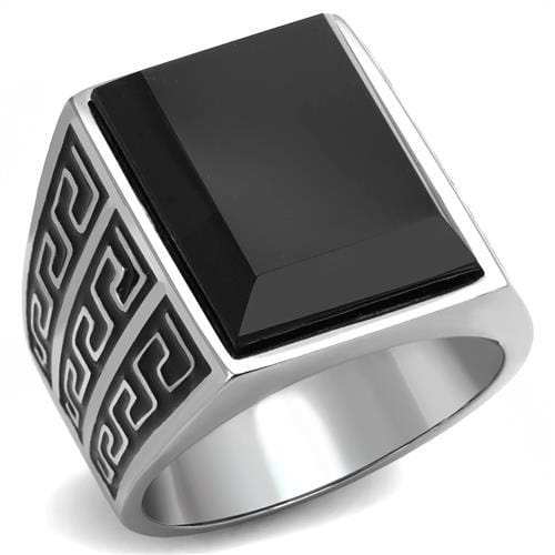 TK3076 - High polished (no plating) Stainless Steel Ring with Synthetic Onyx in Jet - Alamode - Flyclothing LLC