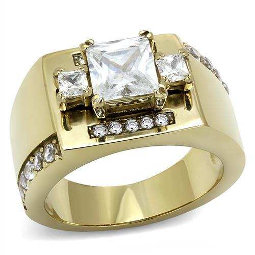 TK3078 - IP Gold(Ion Plating) Stainless Steel Ring with AAA Grade CZ in Clear - Alamode - Flyclothing LLC