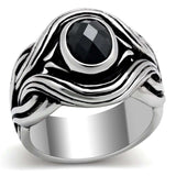 TK307 - High polished (no plating) Stainless Steel Ring with AAA Grade CZ in Jet - Alamode - Flyclothing LLC