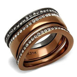 TK3082 - IP Light Black & IP Light coffee Stainless Steel Ring with Top Grade Crystal in Black Diamond - Alamode - Flyclothing LLC