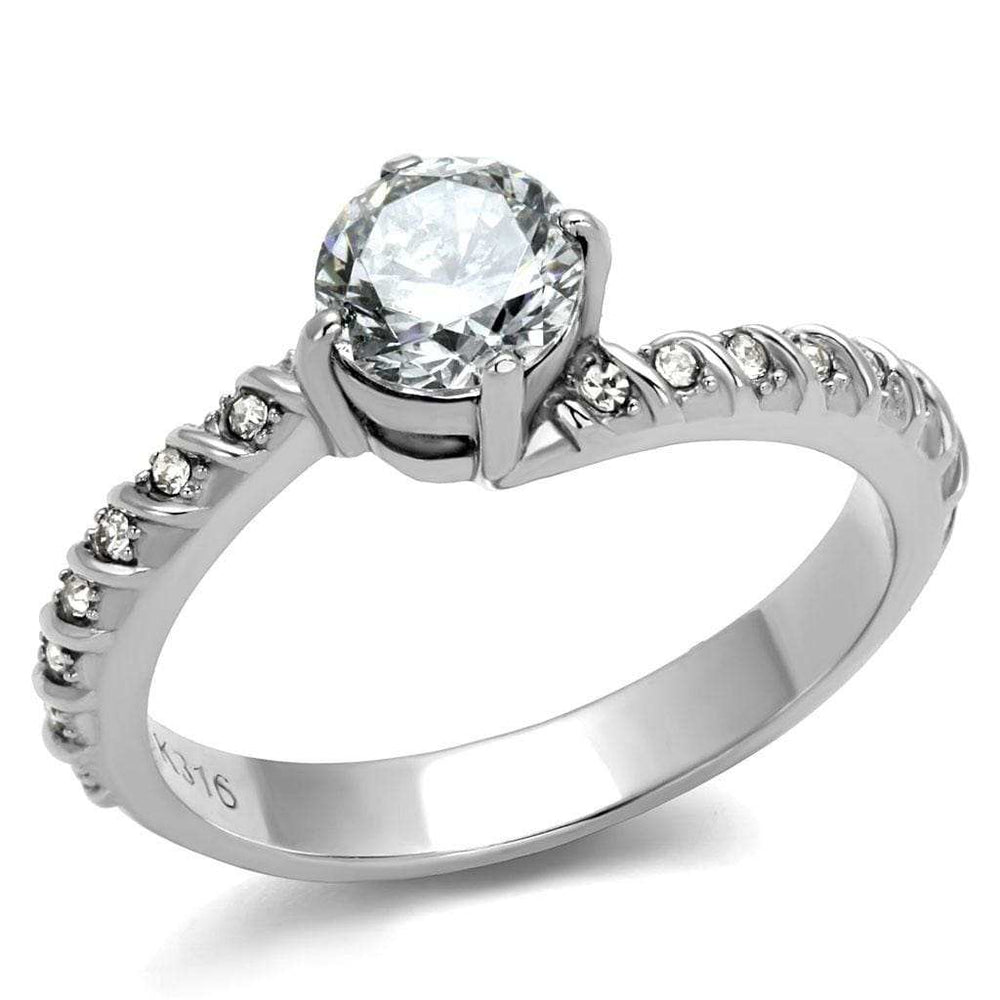 TK3094 - High polished (no plating) Stainless Steel Ring with AAA Grade CZ in Clear - Alamode - Flyclothing LLC
