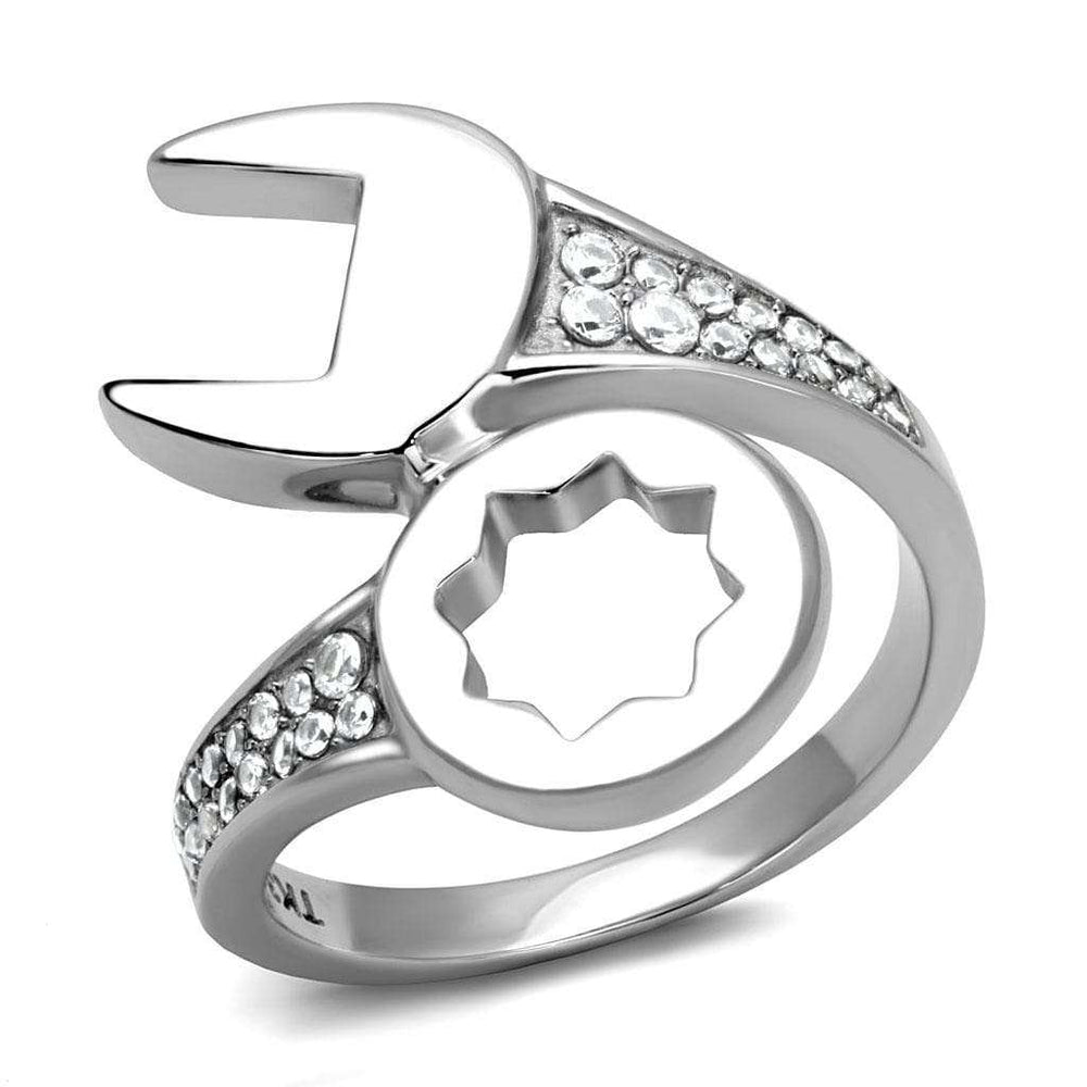 TK3097 - High polished (no plating) Stainless Steel Ring with AAA Grade CZ in Clear - Alamode - Flyclothing LLC