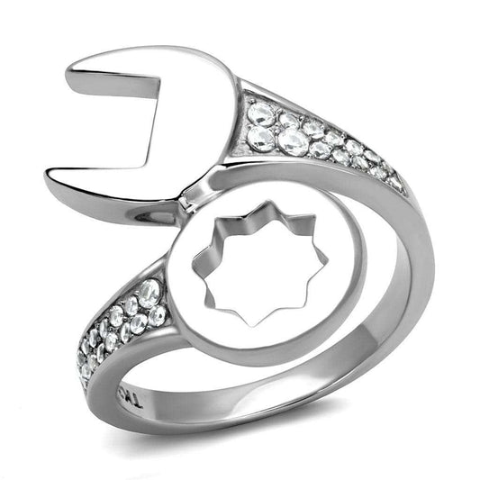 TK3097 - High polished (no plating) Stainless Steel Ring with AAA Grade CZ in Clear - Alamode - Flyclothing LLC