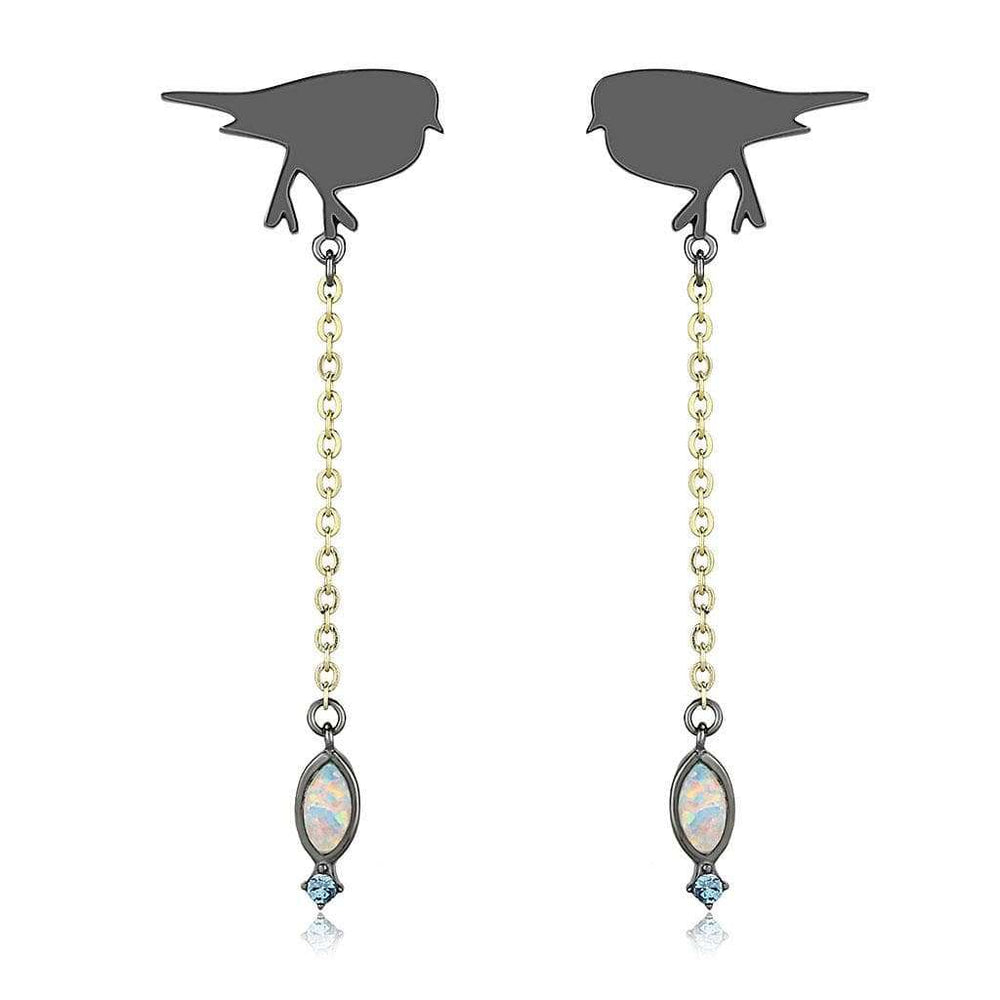 TK3098 - IP Gold+ IP Black (Ion Plating) Stainless Steel Earrings with Semi-Precious Opal in Aurora Borealis (Rainbow Effect) - Alamode - Flyclothing LLC