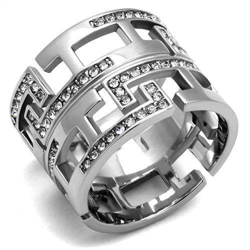 TK3105 - High polished (no plating) Stainless Steel Ring with Top Grade Crystal in Clear - Alamode - Flyclothing LLC