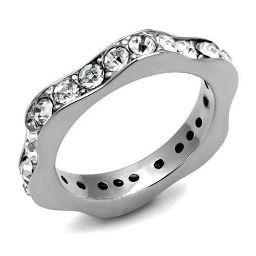 TK3106 - High polished (no plating) Stainless Steel Ring with Top Grade Crystal in Clear - Alamode - Flyclothing LLC