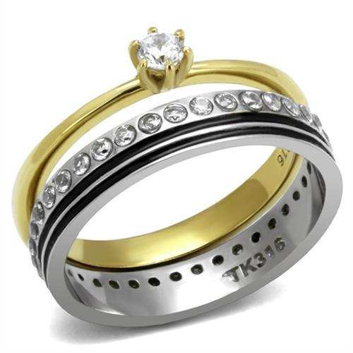 TK3108 - Two-Tone IP Gold (Ion Plating) Stainless Steel Ring with AAA Grade CZ in Clear - Alamode - Flyclothing LLC