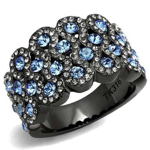 TK3111 - IP Light Black (IP Gun) Stainless Steel Ring with Top Grade Crystal in Light Sapphire - Alamode - Flyclothing LLC