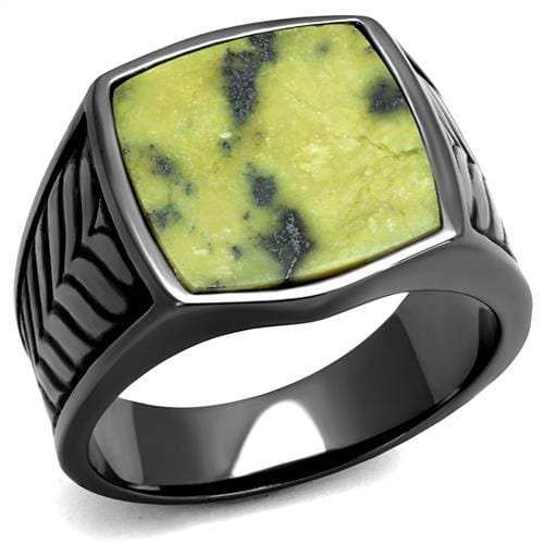 TK3112 - IP Light Black (IP Gun) Stainless Steel Ring with Semi-Precious Topaz Jade in Topaz - Alamode - Flyclothing LLC