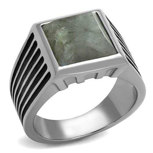 TK3113 - High polished (no plating) Stainless Steel Ring with Synthetic Twinkling in Gray - Alamode - Flyclothing LLC