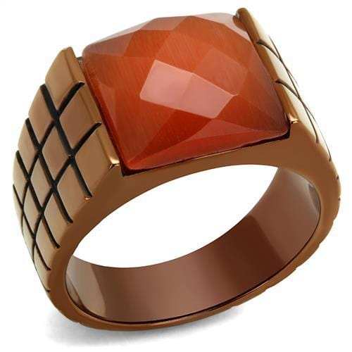 TK3114 - IP Coffee light Stainless Steel Ring with Semi-Precious Cat Eye in Orange - Alamode - Flyclothing LLC