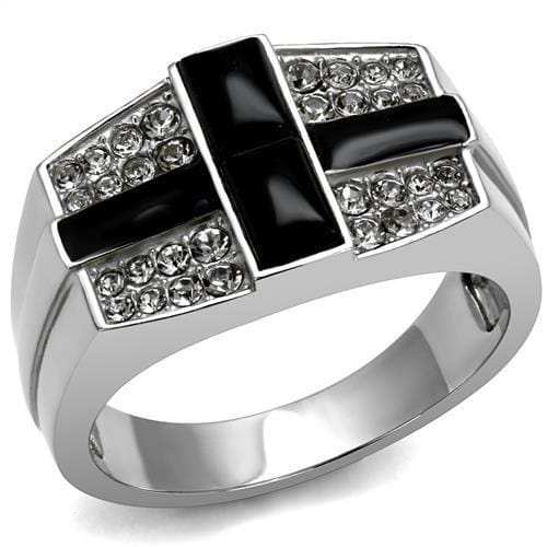 TK3117 - High polished (no plating) Stainless Steel Ring with Semi-Precious Agate in Jet - Alamode - Flyclothing LLC