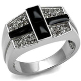 TK3117 - High polished (no plating) Stainless Steel Ring with Semi-Precious Agate in Jet - Alamode - Flyclothing LLC