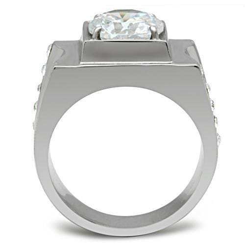 TK311 - High polished (no plating) Stainless Steel Ring with AAA Grade CZ in Clear - Alamode - Flyclothing LLC