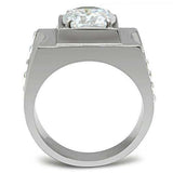 TK311 - High polished (no plating) Stainless Steel Ring with AAA Grade CZ in Clear - Alamode - Flyclothing LLC