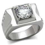 TK311 - High polished (no plating) Stainless Steel Ring with AAA Grade CZ in Clear - Alamode - Flyclothing LLC