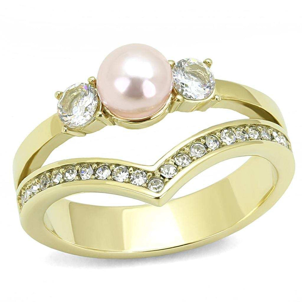 TK3126 - IP Gold(Ion Plating) Stainless Steel Ring with Synthetic Pearl in Rose - Alamode - Flyclothing LLC