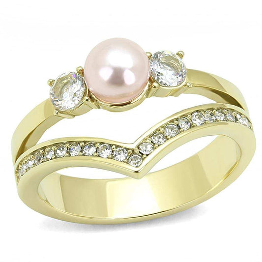TK3126 - IP Gold(Ion Plating) Stainless Steel Ring with Synthetic Pearl in Rose - Alamode - Flyclothing LLC
