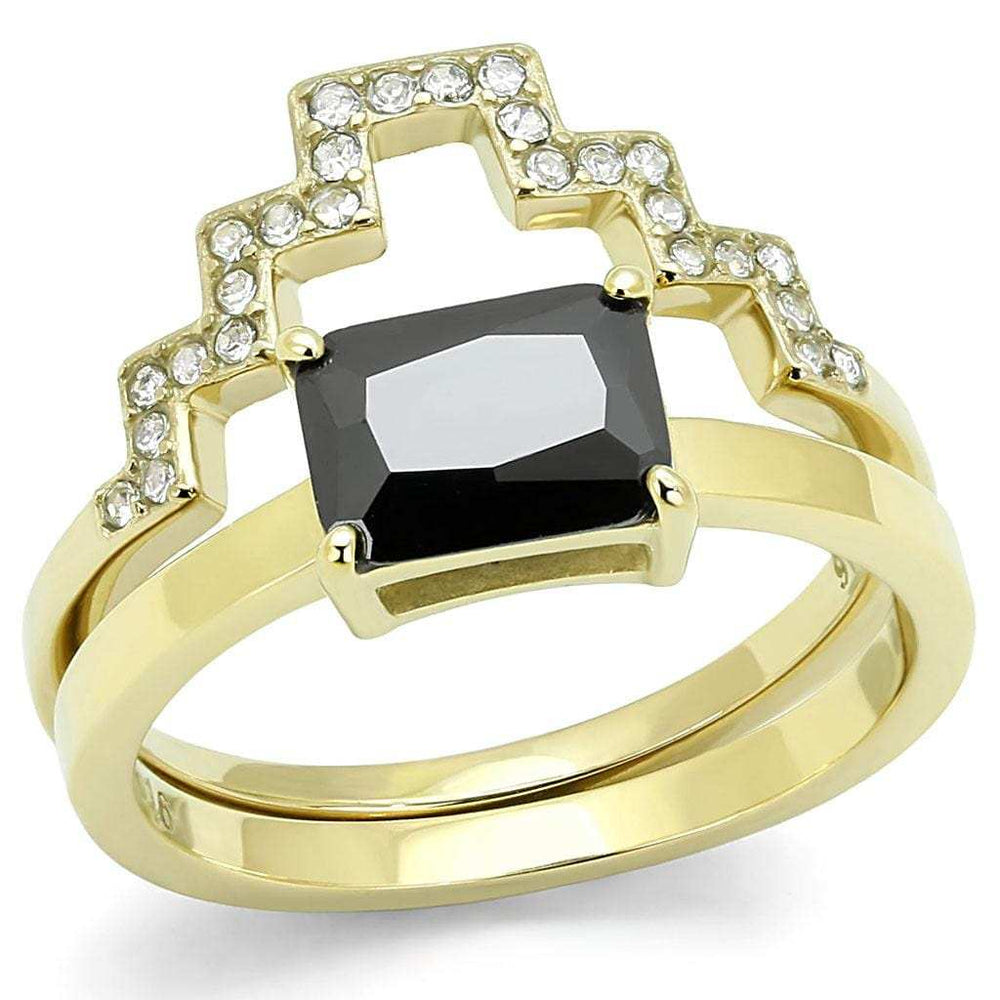 TK3127 - IP Gold(Ion Plating) Stainless Steel Ring with AAA Grade CZ in Black Diamond - Alamode - Flyclothing LLC