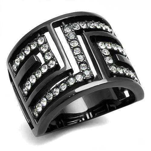 TK3134 - IP Light Black (IP Gun) Stainless Steel Ring with Top Grade Crystal in Clear - Alamode - Flyclothing LLC