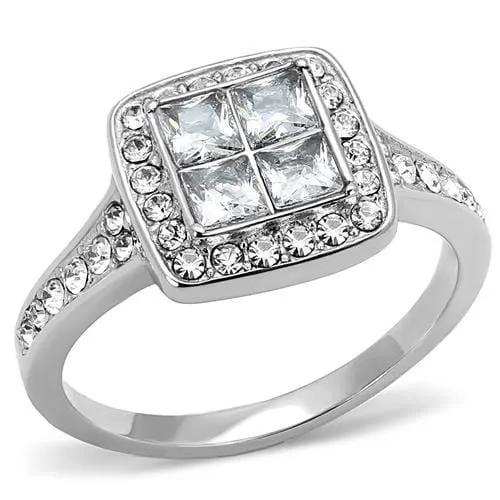 TK3137 - High polished (no plating) Stainless Steel Ring with AAA Grade CZ in Clear - Alamode - Flyclothing LLC
