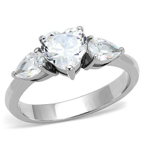 TK3138 - High polished (no plating) Stainless Steel Ring with AAA Grade CZ in Clear - Alamode - Flyclothing LLC
