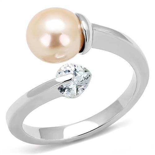 TK3139 - High polished (no plating) Stainless Steel Ring with Synthetic Pearl in Light Peach - Alamode - Flyclothing LLC
