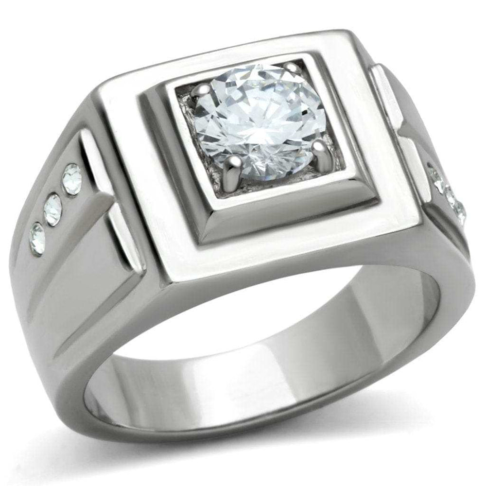 TK313 - High polished (no plating) Stainless Steel Ring with AAA Grade CZ in Clear - Alamode - Flyclothing LLC