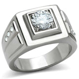TK313 - High polished (no plating) Stainless Steel Ring with AAA Grade CZ in Clear - Alamode - Flyclothing LLC