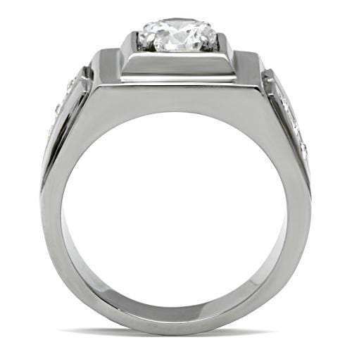 TK313 - High polished (no plating) Stainless Steel Ring with AAA Grade CZ in Clear - Alamode - Flyclothing LLC
