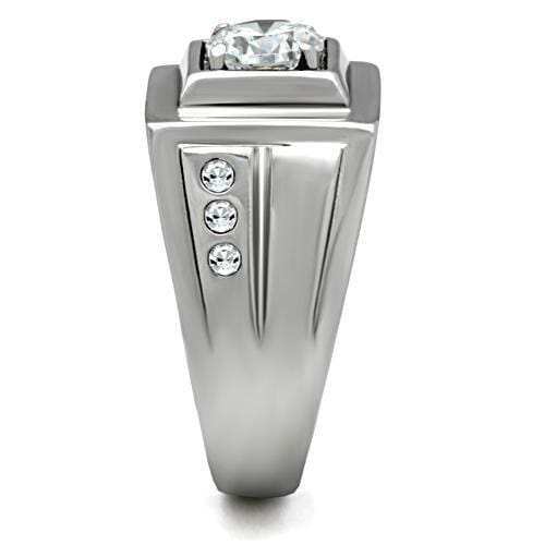 TK313 - High polished (no plating) Stainless Steel Ring with AAA Grade CZ in Clear - Alamode - Flyclothing LLC